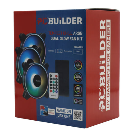 Image 3 for PCBuilder Tempest Chill Fan Kit 3x120MM Dual Glow ARGB Fan + Controller + RF Remote