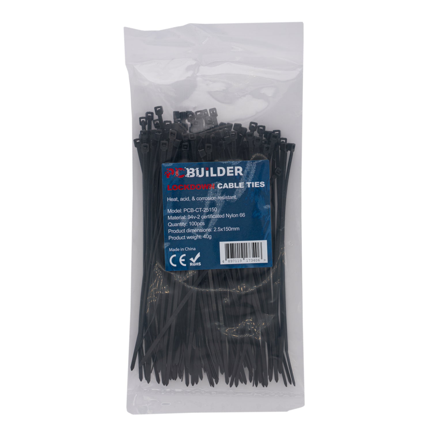 Image 1 for PCBuilder LOCKDOWN 150mm Cable Ties (100 pcs) - Black