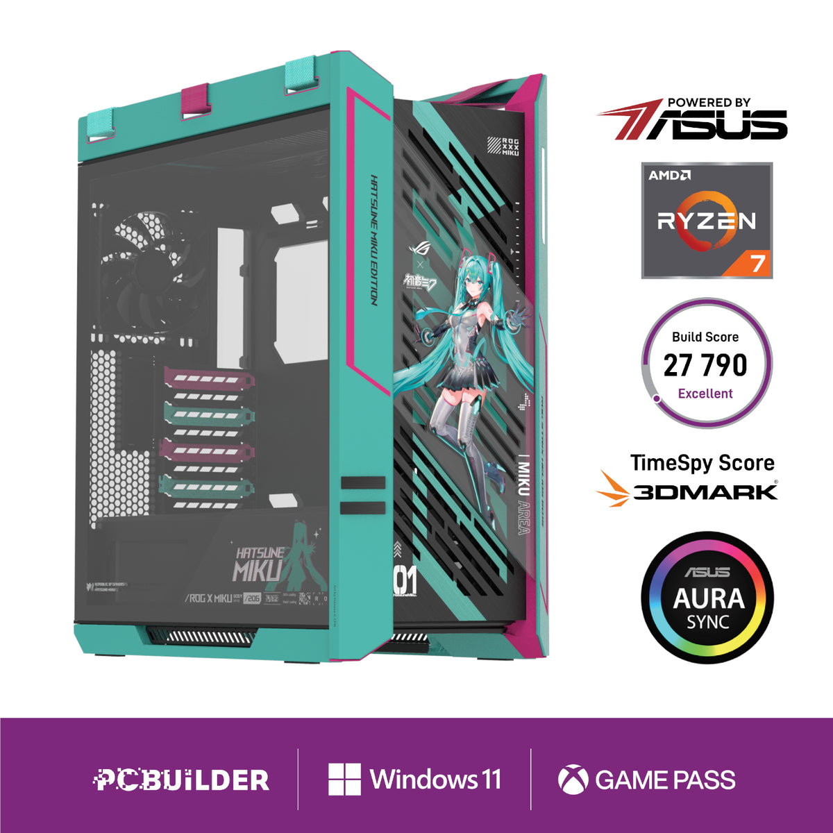 Image 1 for PCBuilder Ryzen 7 9800X3D ASUS X MIKU Windows 11 Gaming PC