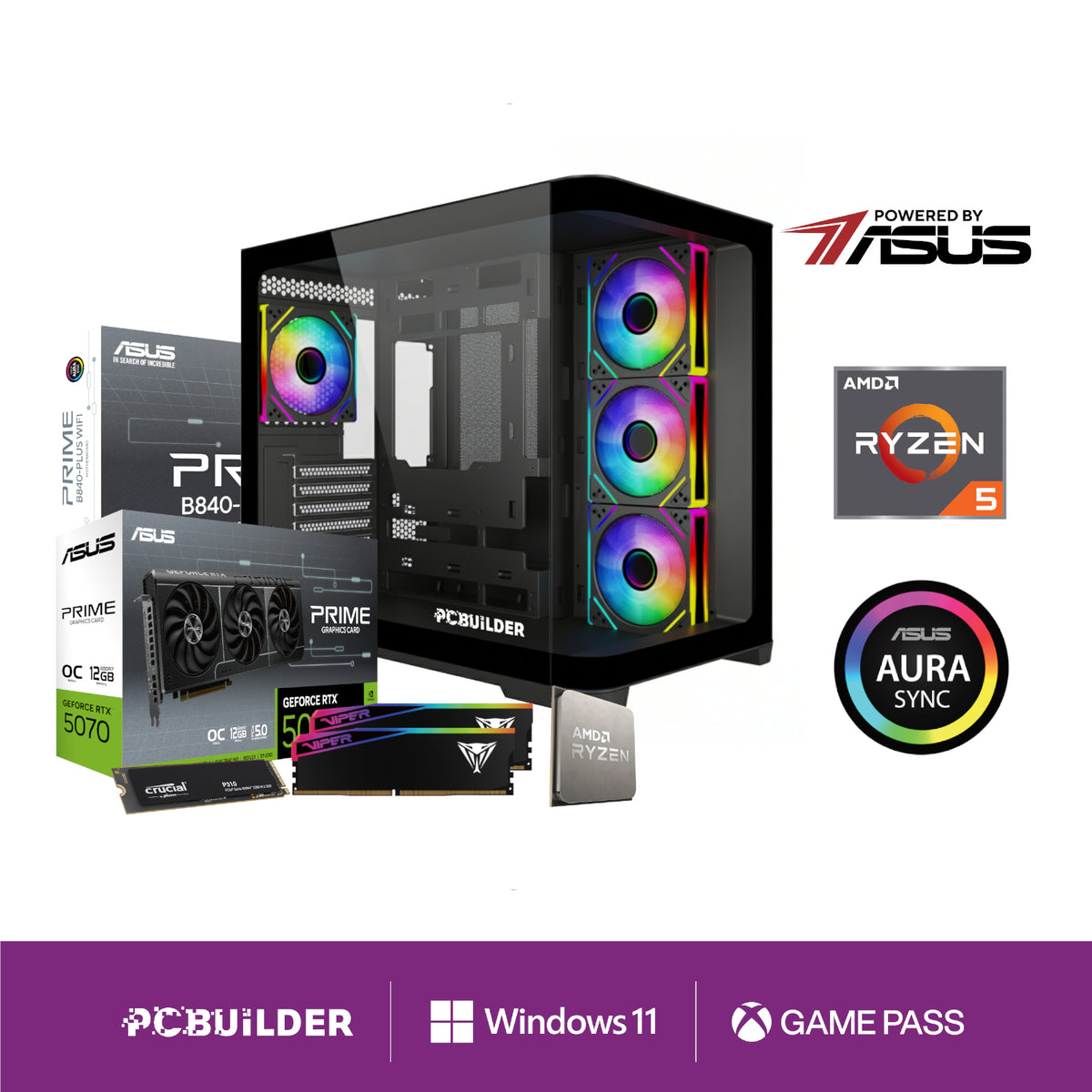 Image 1 for PCBuilder Ryzen 5 7600 MAVERICK Windows 11 Gaming PC