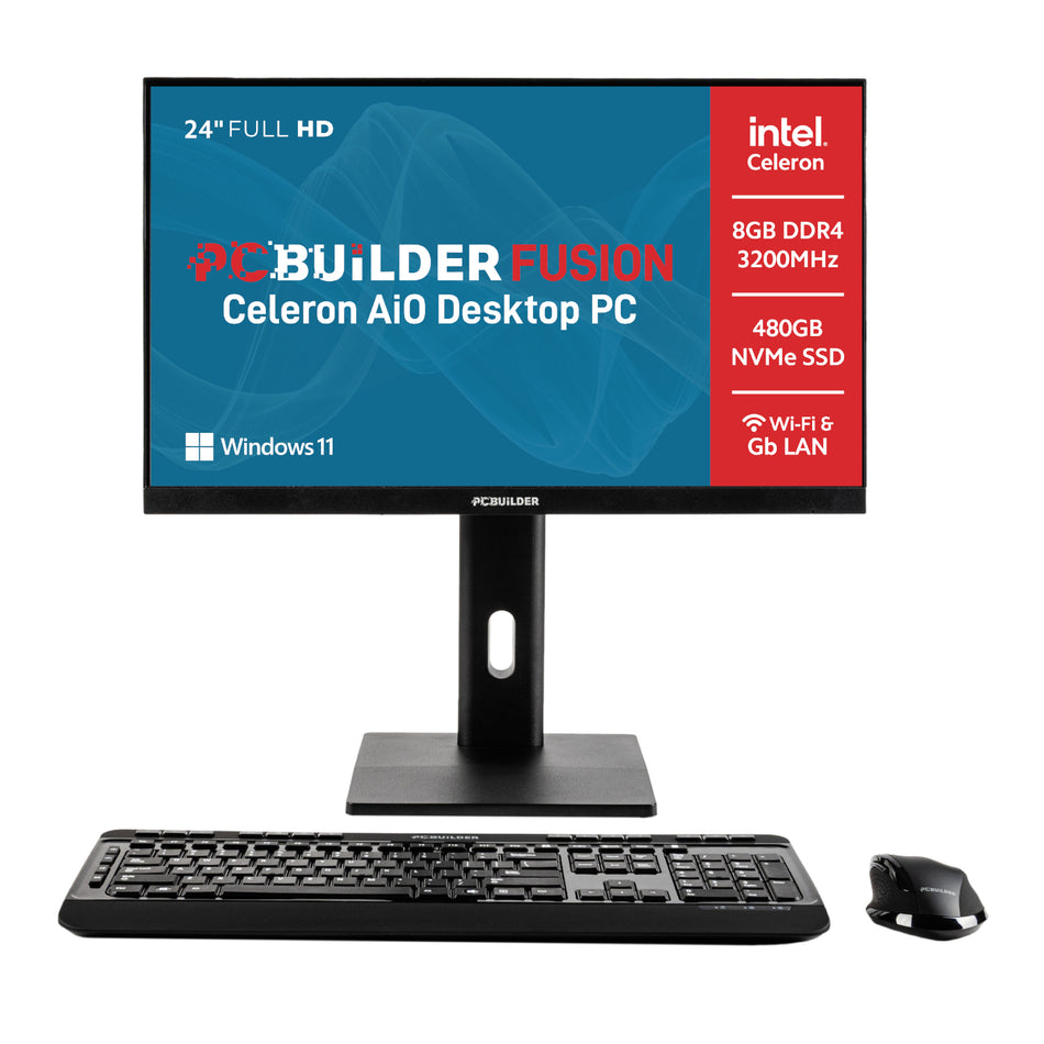 Image 1 for PCBuilder FUSION 24″ Intel Celeron G6900 Windows 11 AiO Desktop PC