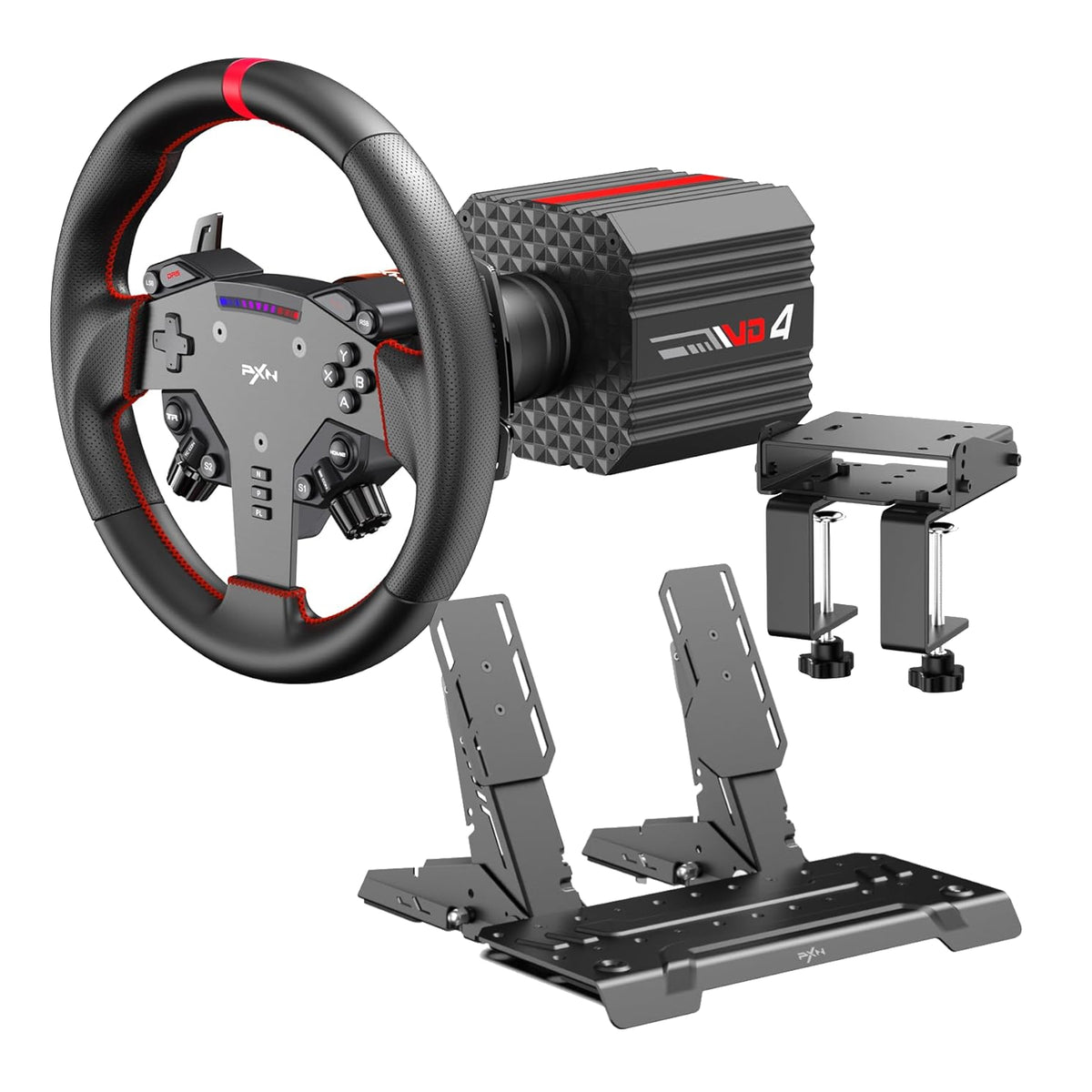 Image 1 for PXN VD4 Direct Drive Sim Racing Wheel – PD-HM Dual Pedal – Z8 Clamp Bundle