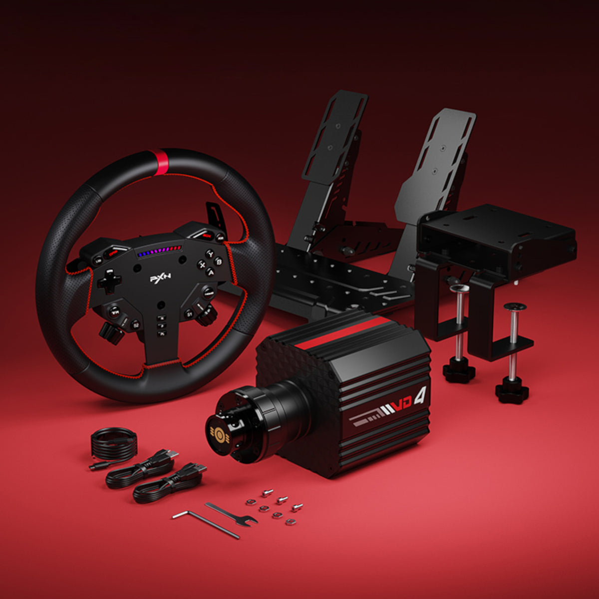 Image 7 for PXN VD4 Direct Drive Sim Racing Wheel – PD-HM Dual Pedal – Z8 Clamp Bundle
