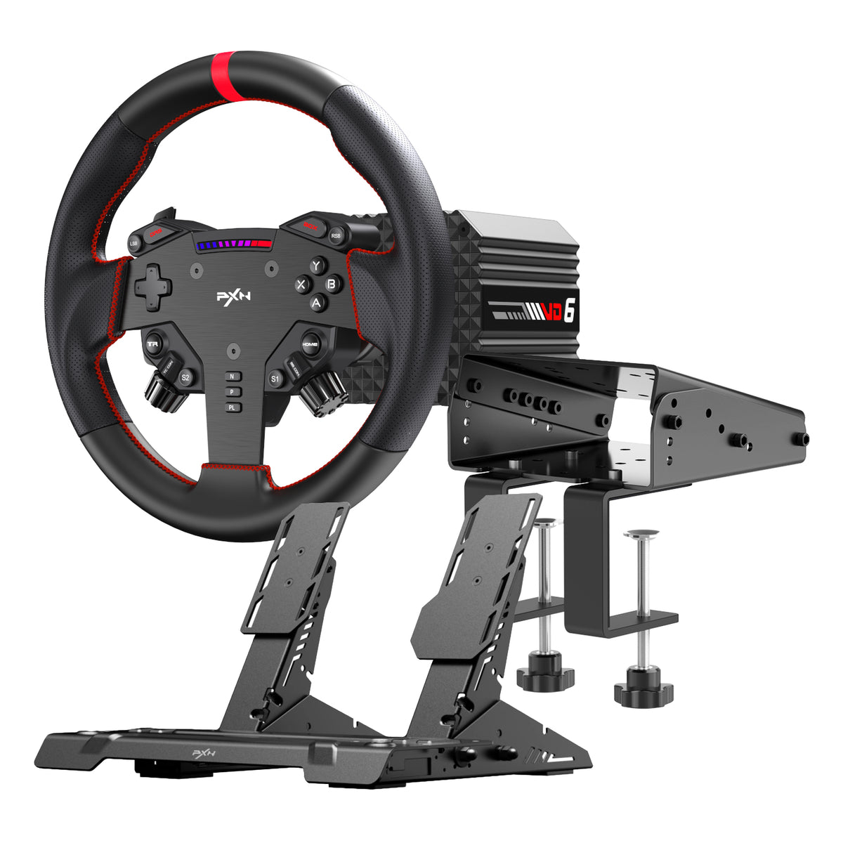 Image 1 for PXN VD6 Direct Drive Sim Racing Wheel | PD-HM Dual Pedal | Z9 Clamp Bundle