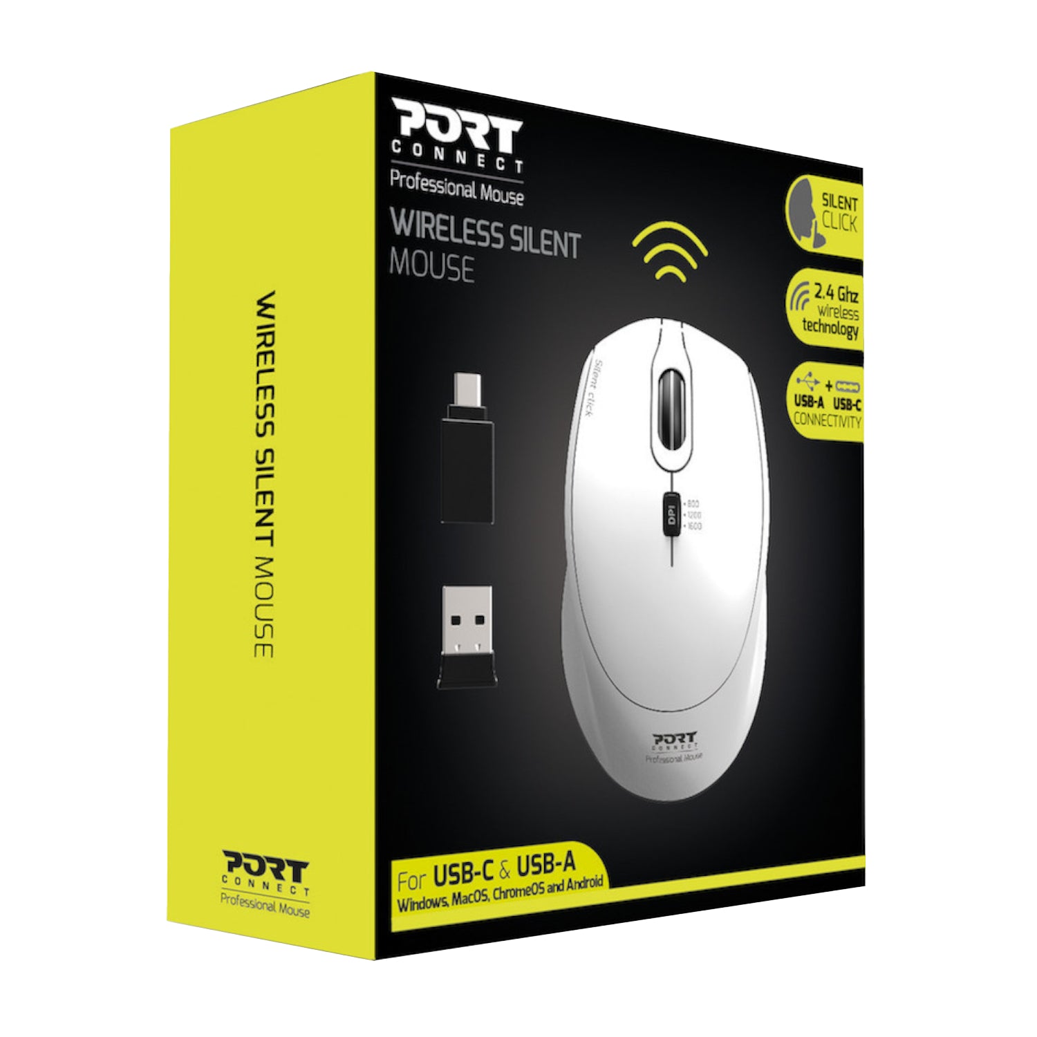 Image 4 for Port Connect Silent 1600DPI 3 Button Wireless Mouse - White