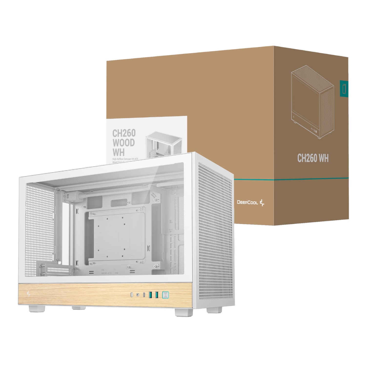 Image 2 for DeepCool CH260 Wood mATX Gaming Chassis White