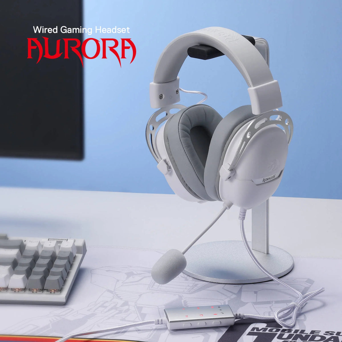 Image 2 for REDRAGON Over-Ear AURORA Gaming Headset - White