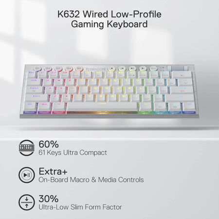 Image 3 for Redragon K632 HORUS Mini 60% RGB Wired Gaming Keyboard – White