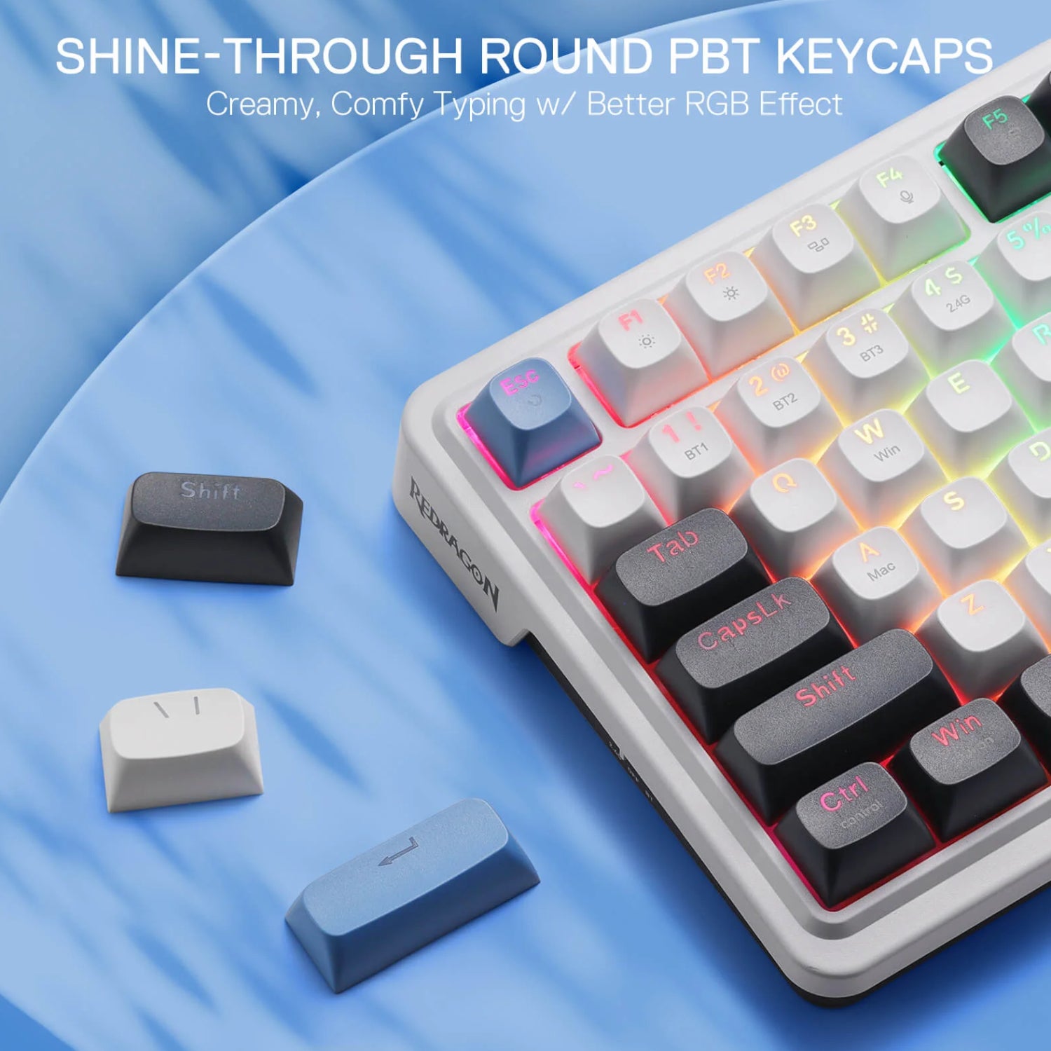 Image 3 for Redragon K719WGB GALATIN RGB PRO Full sized Wireless Gaming Keyboard - White
