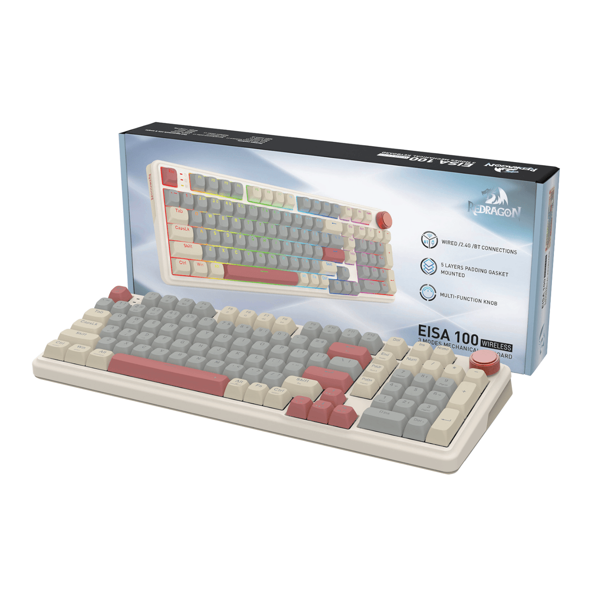 Image 1 for Redragon EISA 100 Retro RGB Wireless Mechanical Keyboard - Cream/Grey