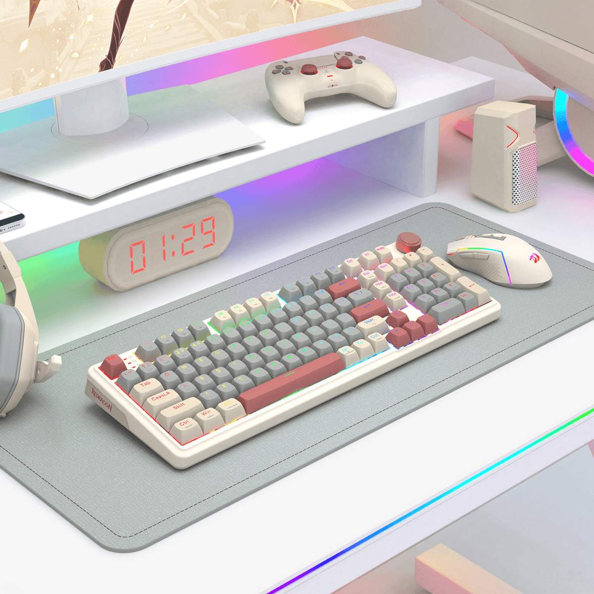 Image 7 for Redragon EISA 100 Retro RGB Wireless Mechanical Keyboard - Cream/Grey