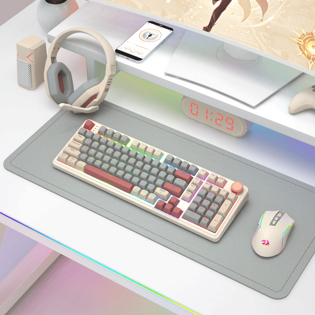 Image 8 for Redragon EISA 100 Retro RGB Wireless Mechanical Keyboard - Cream/Grey