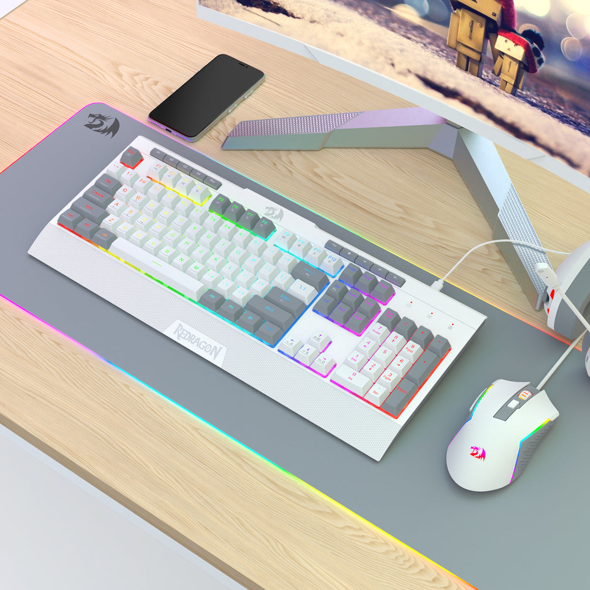 Image 7 for Redragon S151 Wired RGB Gaming Keyboard and Mouse Combo - White and Grey
