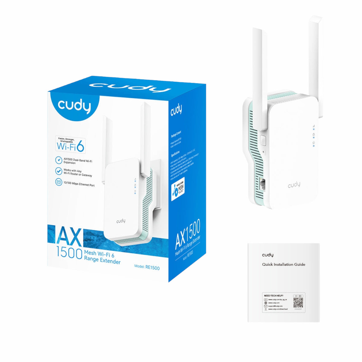 Image 5 for Cudy AX1500 Dual-Band Wi-Fi 6 Range Extender (Wall Plug)-White