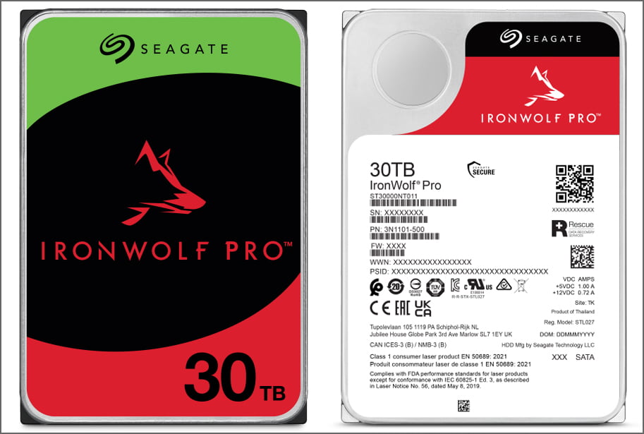 Seagate IronWolf Pro ST30000NT011 30TB 3.5-inch NAS HDD - 7200 RPM, SATA 6Gb/s