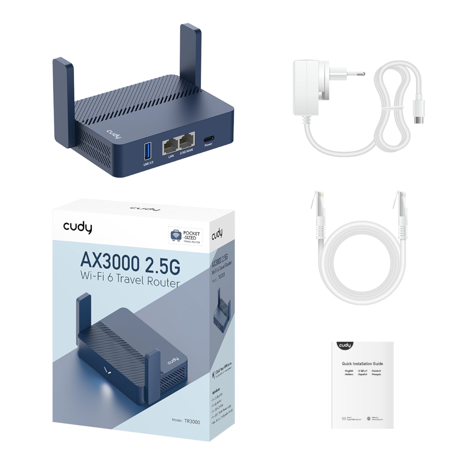 Image 5 for Cudy AX3000 2.5G Wi-Fi 6 Mini VPN Travel Router - Navy Blue