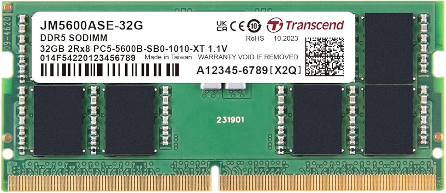 TRANSCEND 32GB DDR5-5600 Embedded Unbuffered NOTEBOOK SO-DIMM 2RX8 CL46  (2Gx8)x16
