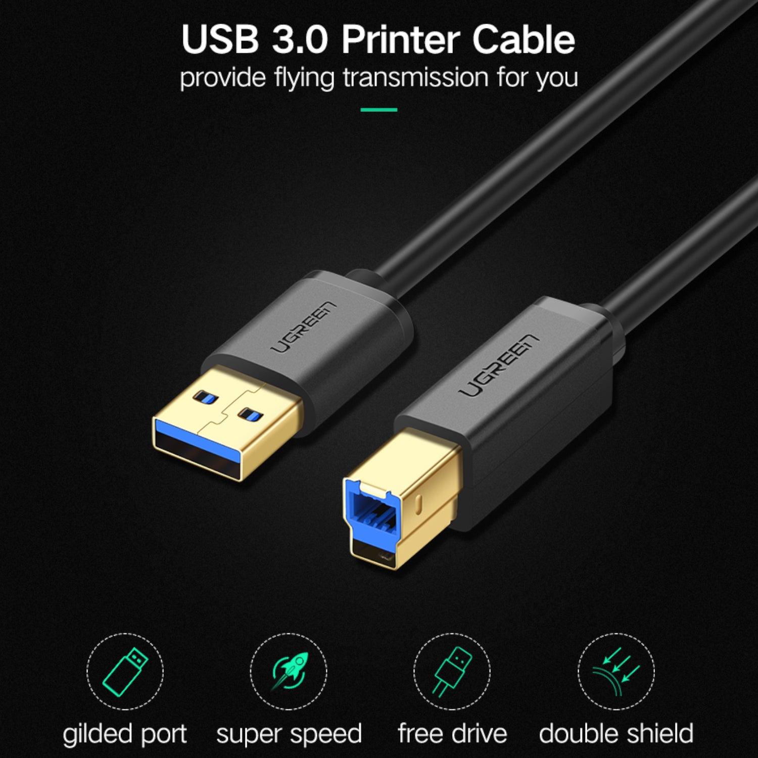 Image 4 for UGREEN US210 USB-A Printer Cable 2M - Black