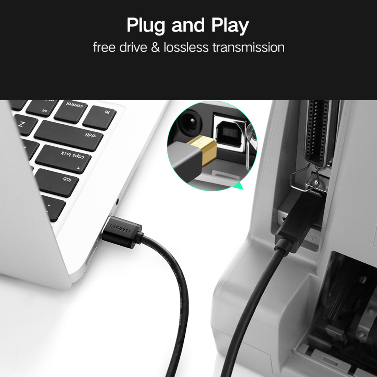 Image 5 for UGREEN US210 USB-A Printer Cable 2M - Black