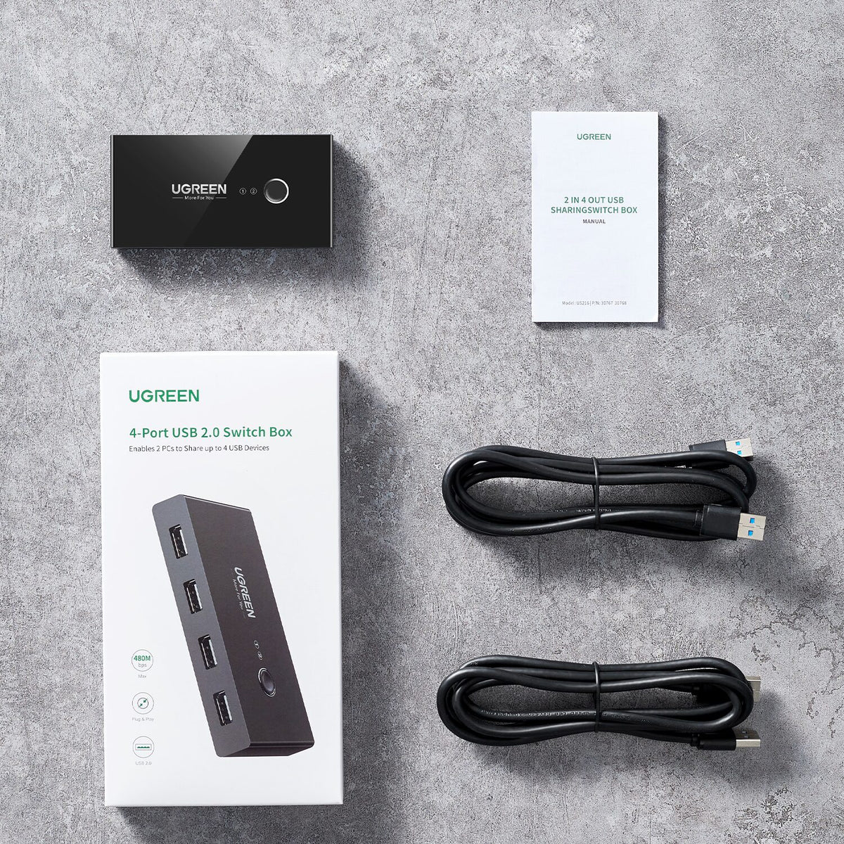 Image 5 for UGREEN USB 2.0 4-Port Switch Box, with 1.5m USB Cables