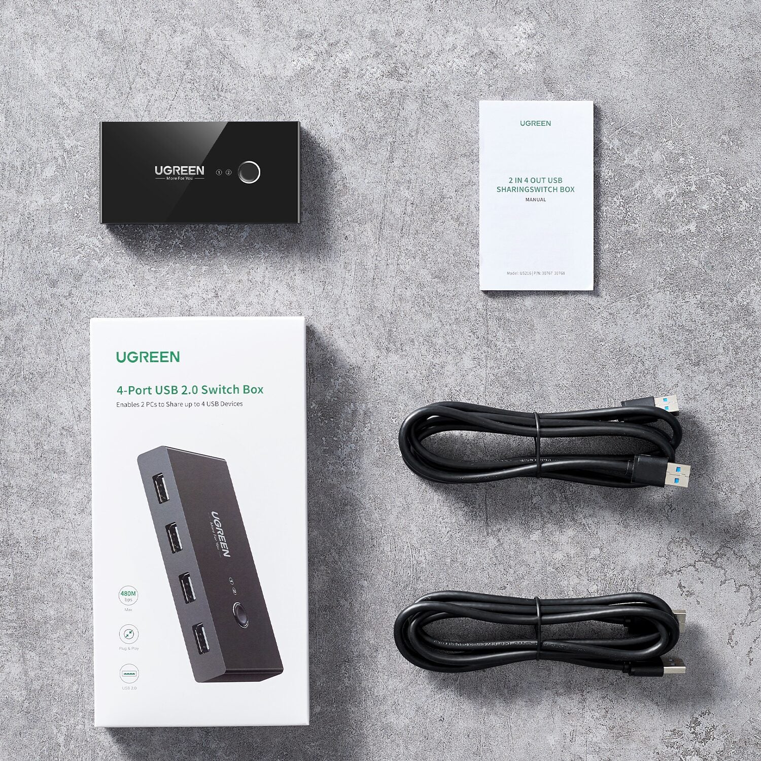Image 5 for UGREEN USB 2.0 4-Port Switch Box, with 1.5m USB Cables