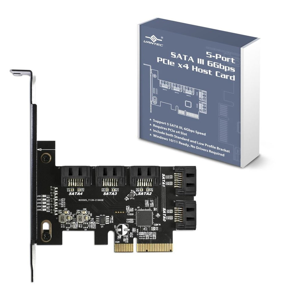 Vantec UGT-ST655 5-Port SATA III 6Gbps PCIe x4 Host Adapter Card