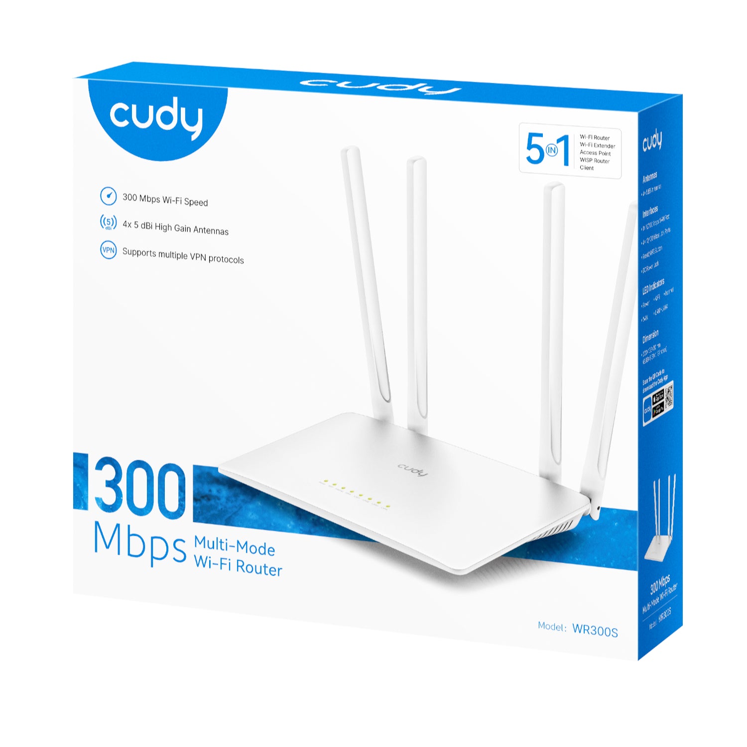 Image 5 for Cudy WR300S 300Mbps 5-Port Wi-Fi 4 Router – White