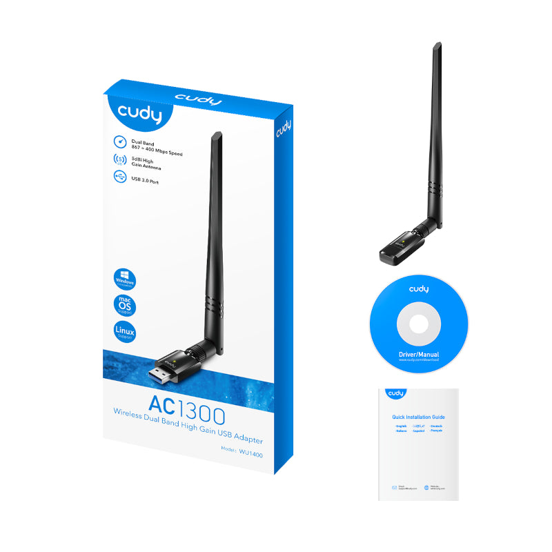 Image 2 for Cudy 1300Mbps High Gain WiFi USB3.0 Adapter with High Gain Antenna