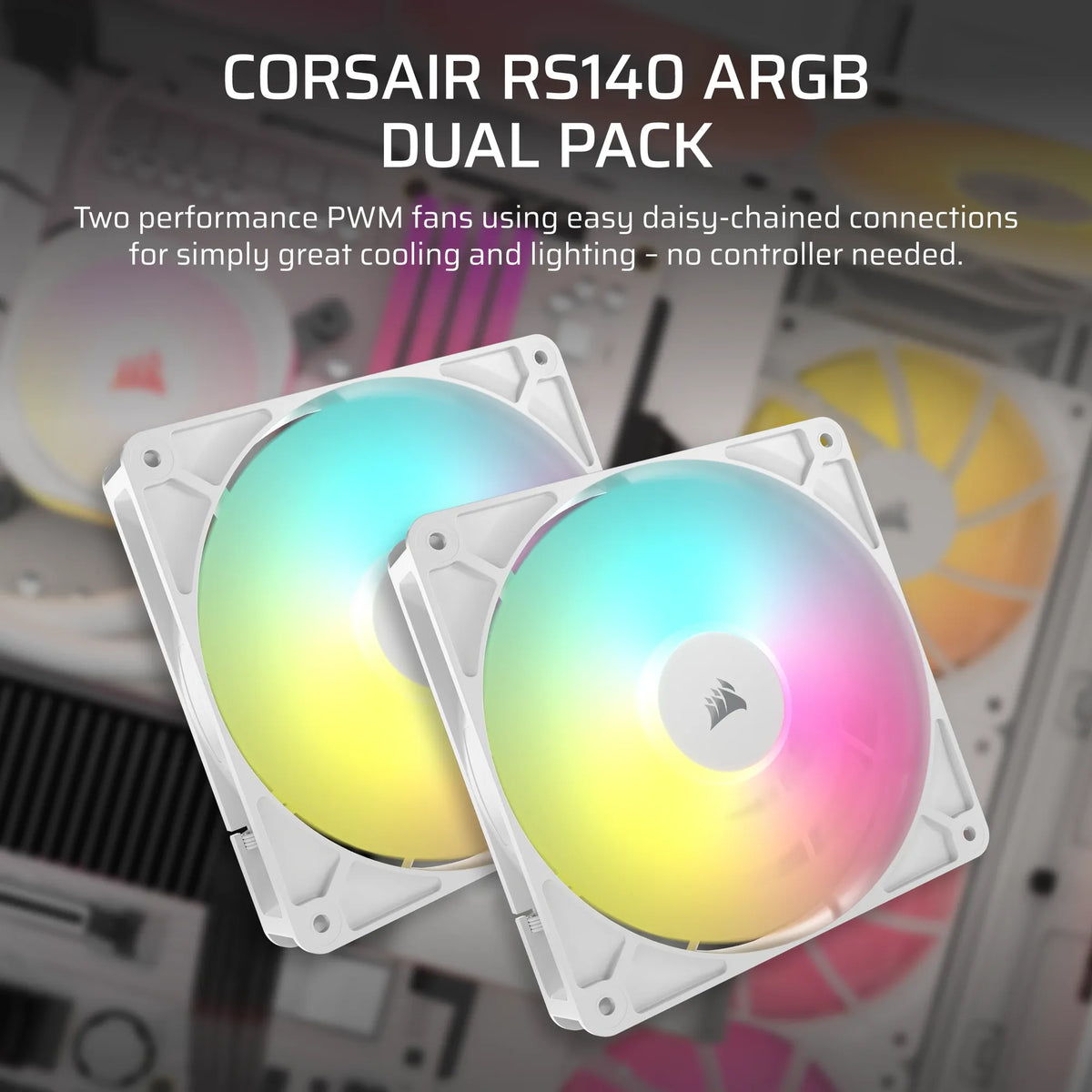 Image 7 for Corsair RS140 ARGB 140mm PWM Fans Dual Pack – White