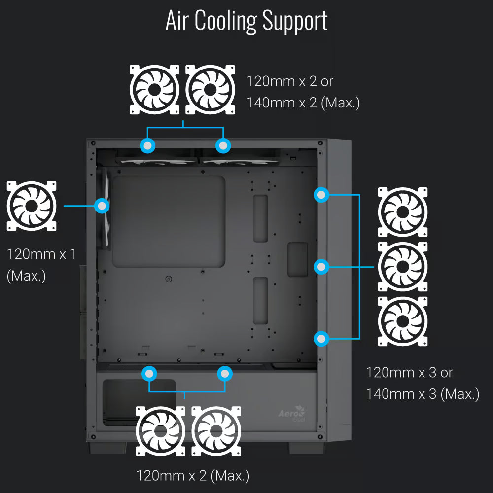 Image 4 for AeroCool B509A Flow Black Mid-Tower ATX Case - 6x 120mm ARGB Fans, 360mm Radiator Support
