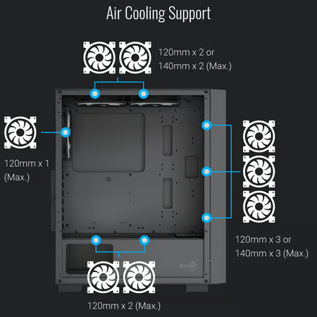 Image 4 for AeroCool B509A Flow Black Mid-Tower ATX Case - 6x 120mm ARGB Fans, 360mm Radiator Support