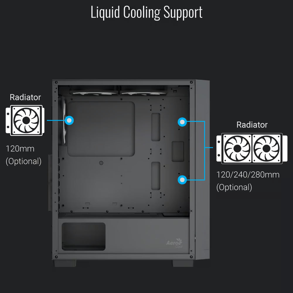 Image 5 for AeroCool B509A Flow Black Mid-Tower ATX Case - 6x 120mm ARGB Fans, 360mm Radiator Support