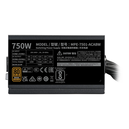 Image 5 for Cooler Master MWE 750 Bronze V2 80+ Bronze Certified Power Supply Unit
