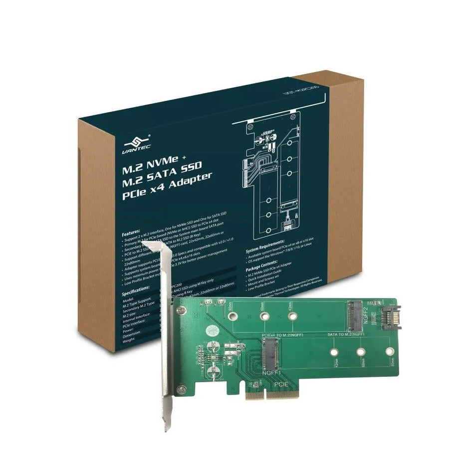 Image 2 for Vantec UGT-M2PC200 M.2 NVMe and M.2 SATA SSD PCIe x4 Adapter Card