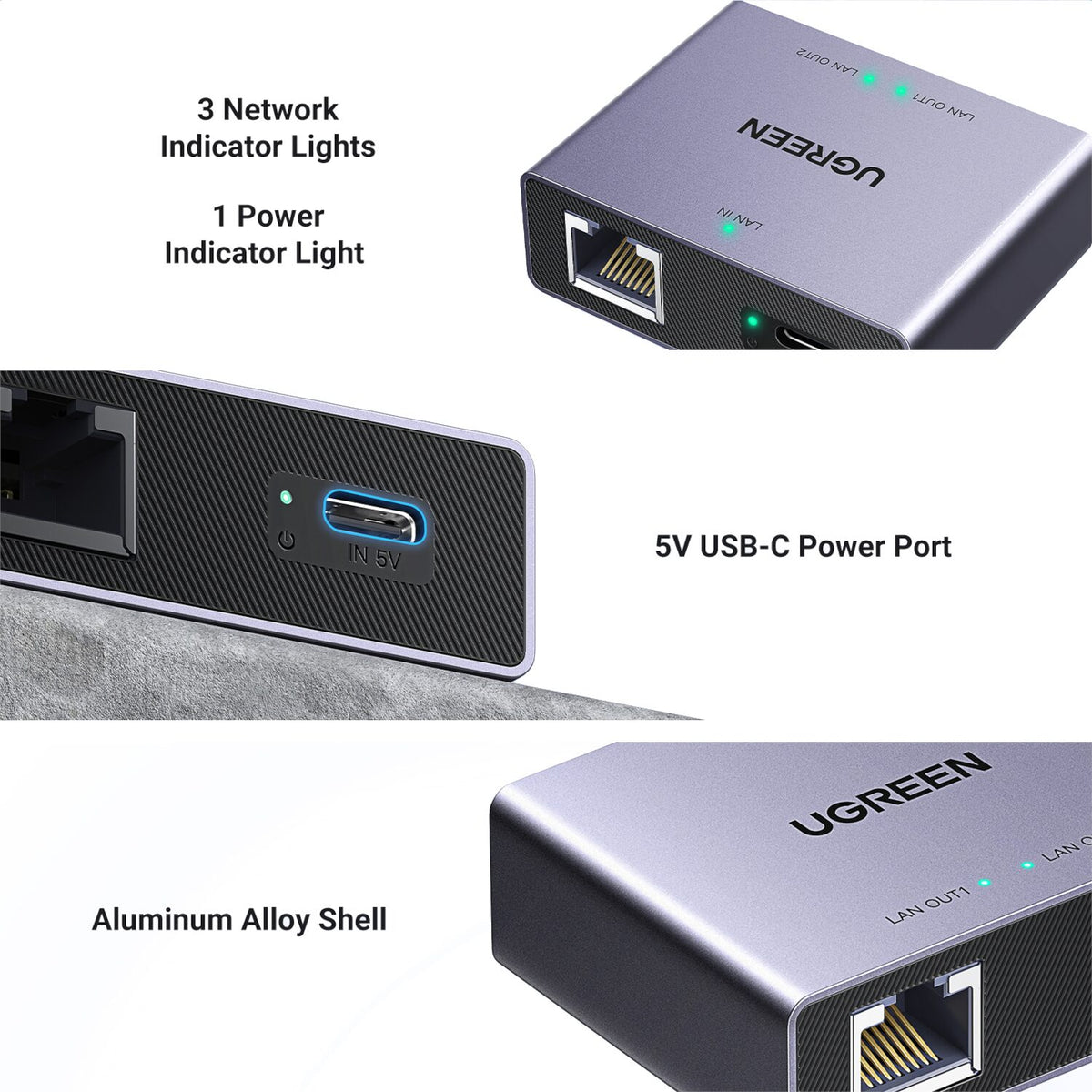 Image 3 for UGREEN 1-to-2 Gigabit Ethernet Splitter, 1000Mbps LAN Network Adapter