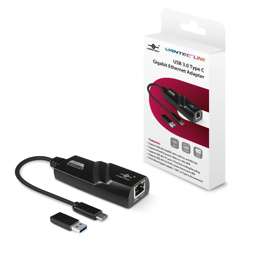 Image 1 for Vantec Gigabit Ethernet to USB-C Adapter
